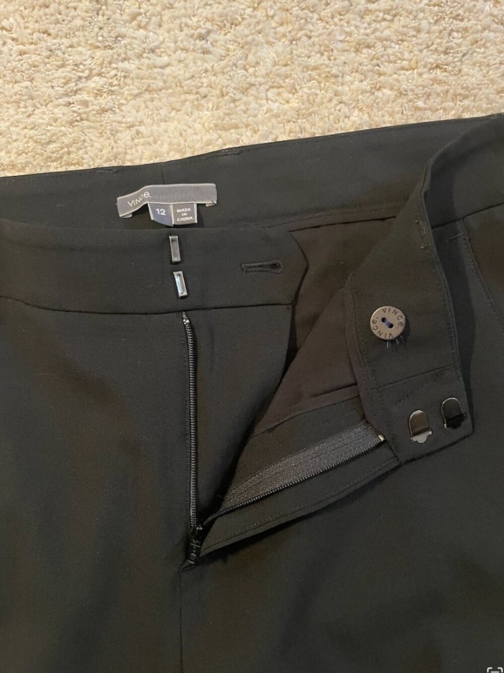 Vince Black Side Strapping Stretch Wool Trousers Pants Minimalist Size 12 EUC - Picture 7 of 16
